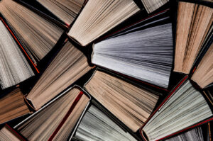 a photo of open books from above, opened out like fans